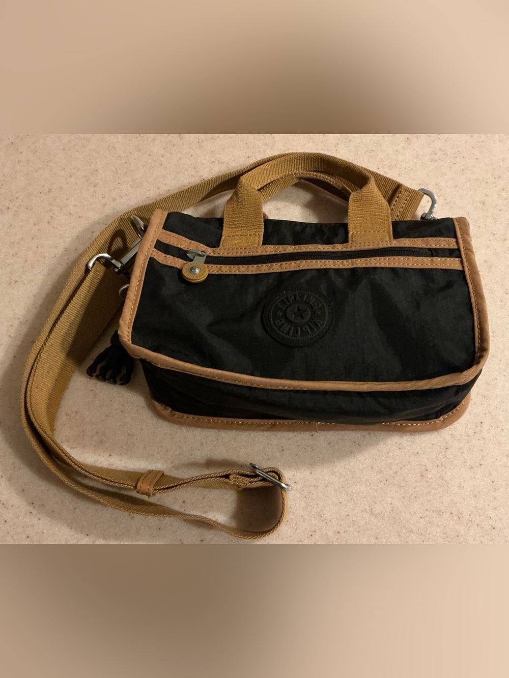 Kipling Black and Tan Crossbody Satchel